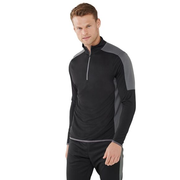 Finden & Hales Mens Contrast Panel Quarter Zip Midlayer / Black/Gunmetal Gray - Picture 2 of 2